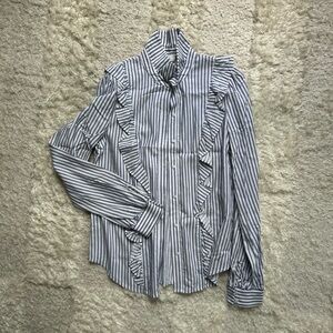 Elegant Striped Ruffle Button Down Shirt